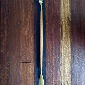 Vintage Brass Shoe Horn and Back Scratcher with Wooden Handle